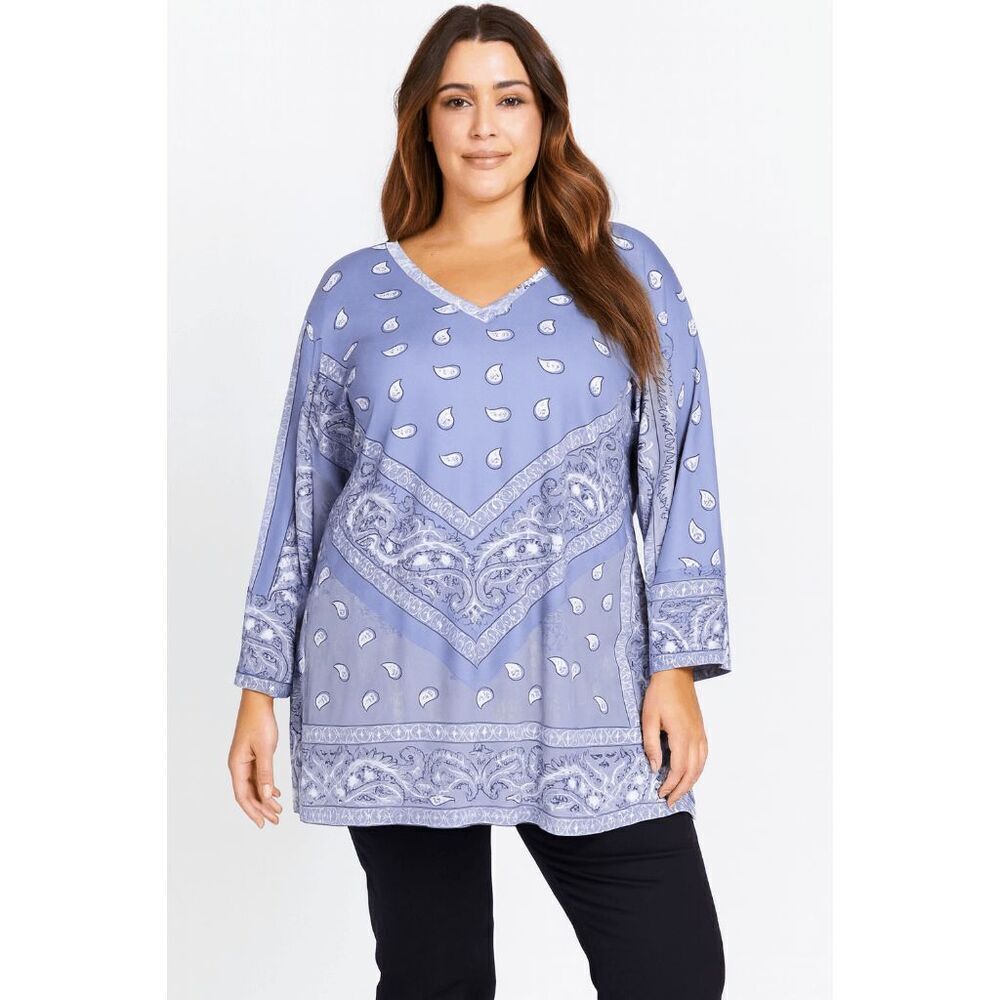 Women's Purple 3/4 Sleeve V-Neck Tunic 4XL